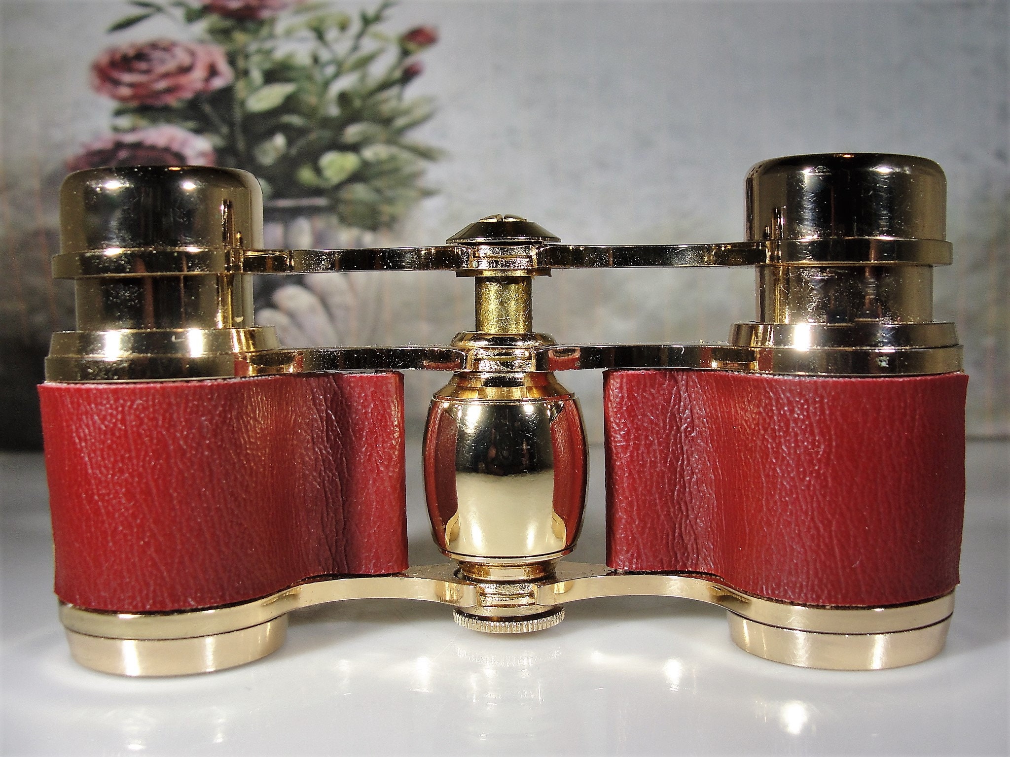 Opera Glasses, Elegant Burgundy Maroon Leatherette and Gold Opera Glasses, Achromatic Lenses 3X