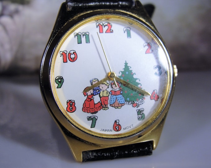 Christmas Wrist Watch, Vintage Christmas Carol Quartz Watch, Stocking Stuffer, Vintage Holiday Watch, Vintage Wristwatch