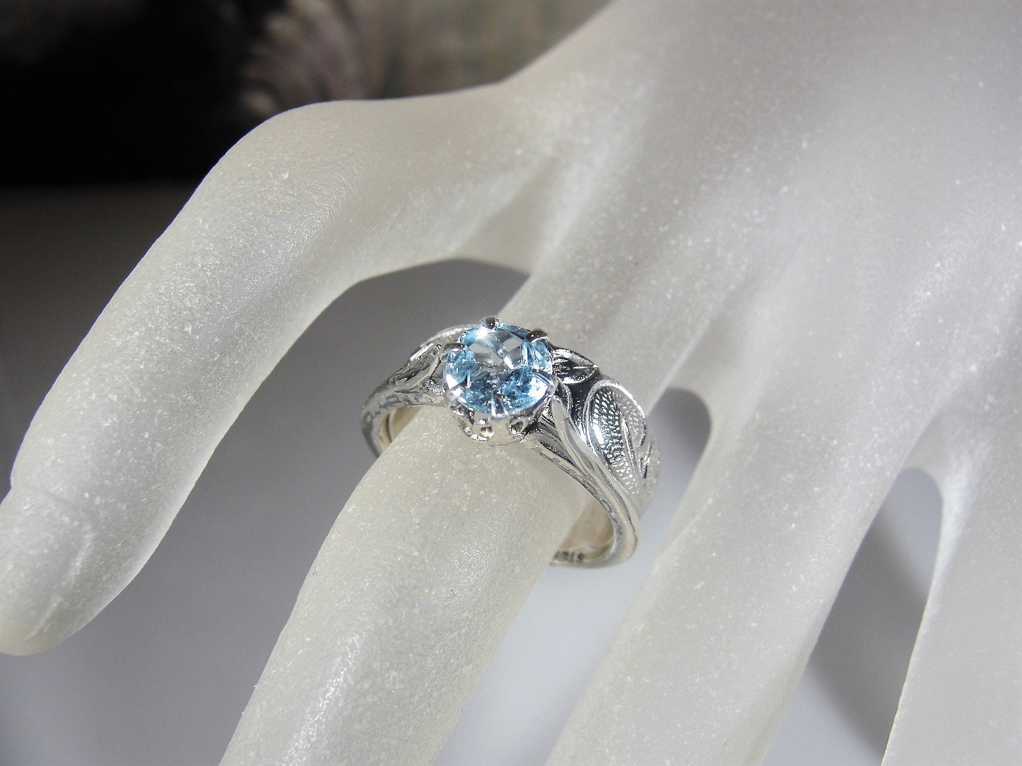 Victorian Sterling Silver Light Blue Topaz Bridal Ring Set 1 Ct Blue
