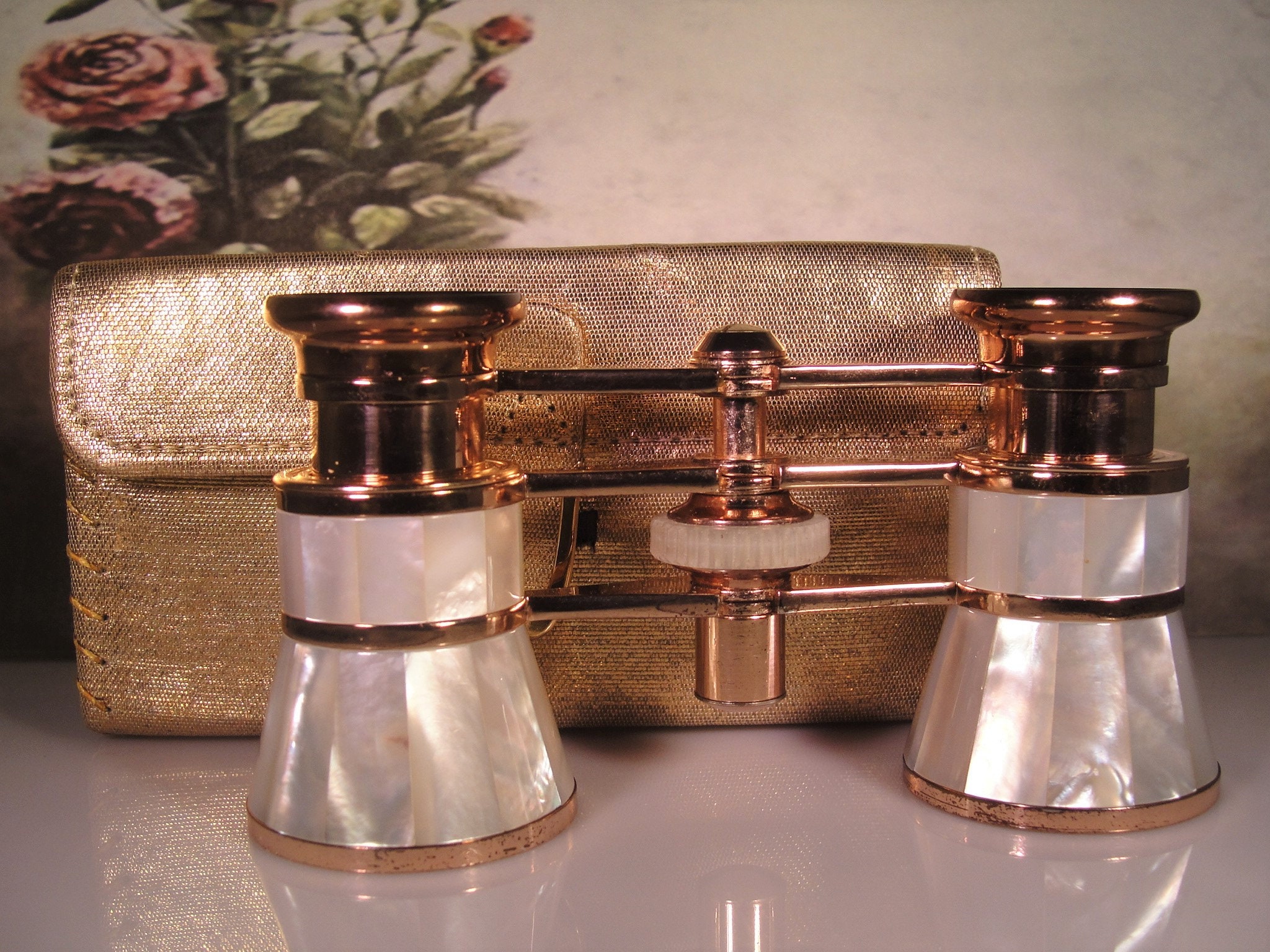 Opera Glasses, MIGNON Rose Gold Mother of Pearl Opera Glasses, Vintage