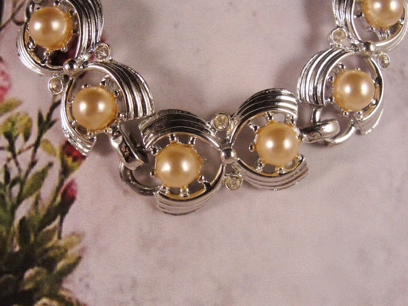 Silver Choker Pearls with Rhinestones Necklace Choker Pearl and Rhinestone Choker Pearl Choker Pearls Silver Necklace Vintage Necklace