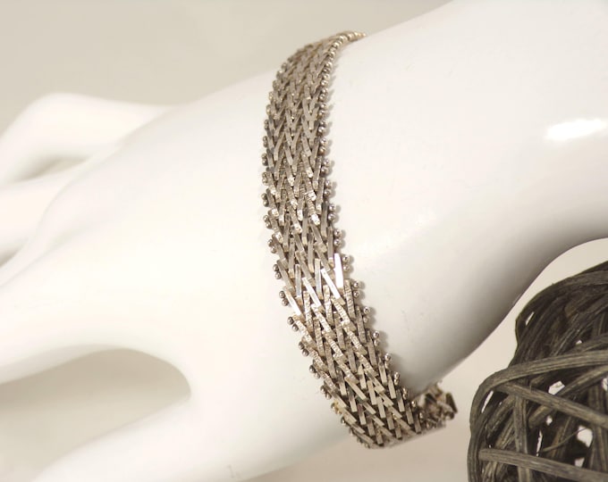 Bracelet – Italian Riccio Chevron Sterling Silver Bracelet - Vintage Jewelry