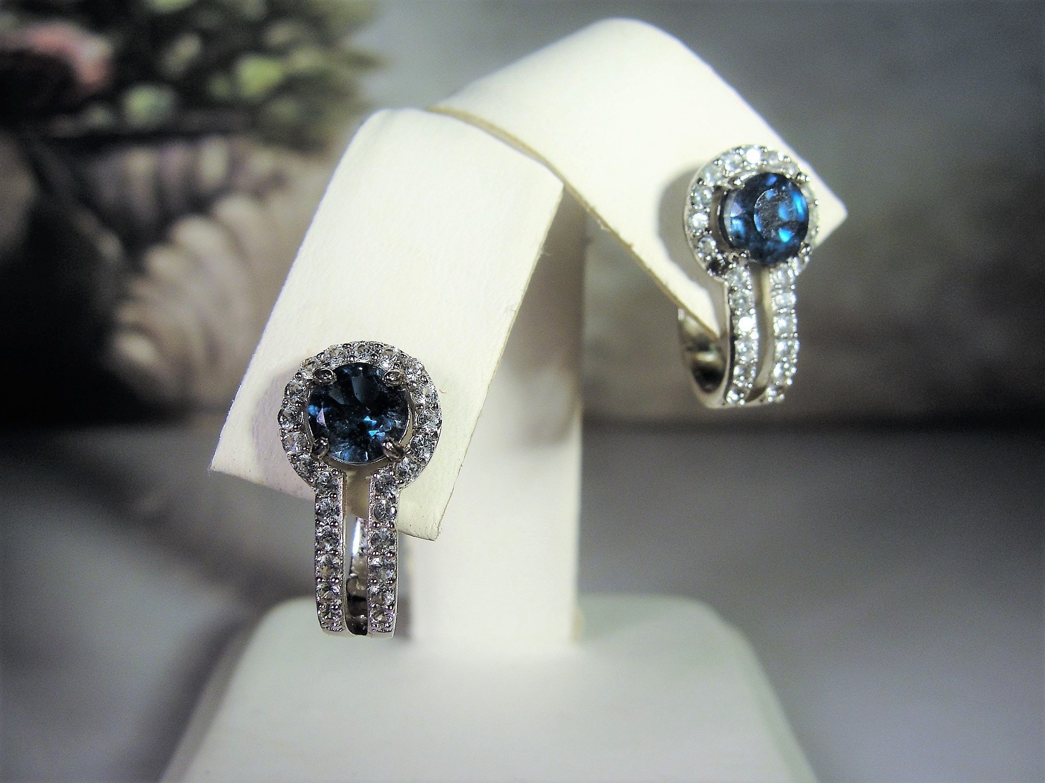 V3 Jewelry Sterling Silver Natural London Blue Topaz and Genuine White Diamond Stud Earring main image 0