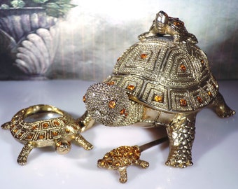 Brass Turtle Desk Set, Bombay Company 3 Piece Set, Turtle Paperweight, Turtle Letter Opener, Turtle Magnifying Glass, Turtle Trinket Box