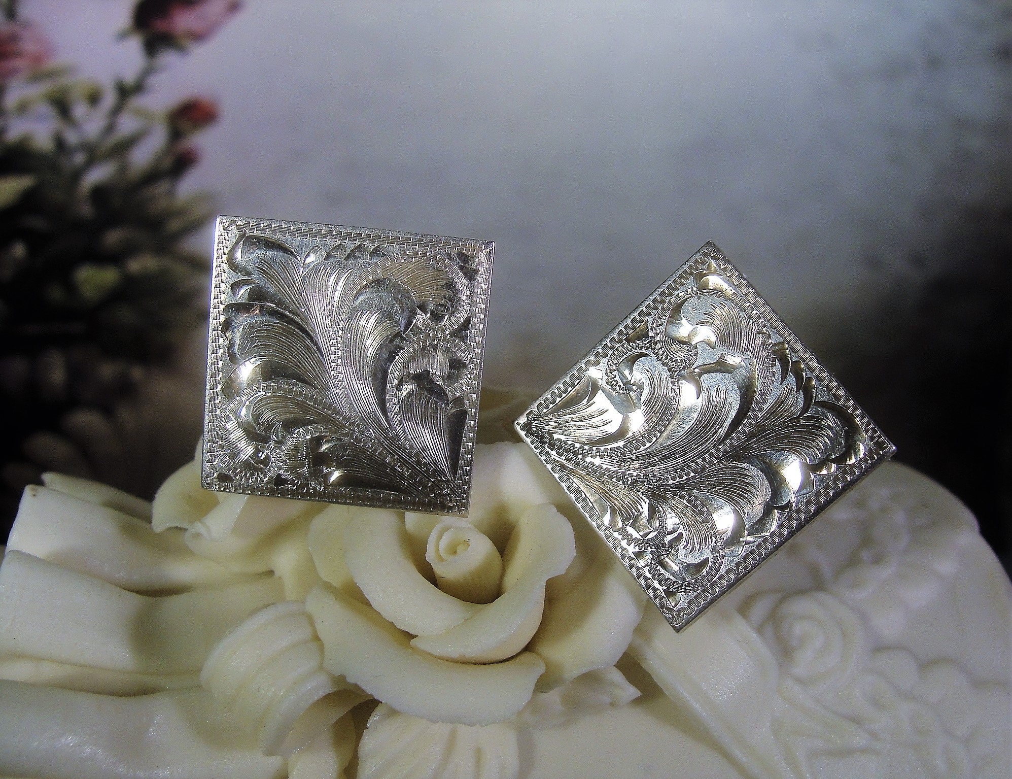 Sterling Silver Cufflinks, Chased Silver Cufflinks, Men’s Cufflinks, Women’s Cufflinks, Pair of
