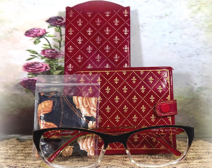 Vintage MISURI Italian Red Fluer-De-Lis Leather Wallet & Eyeglass Case Set – Covergirl Fashion Glasses