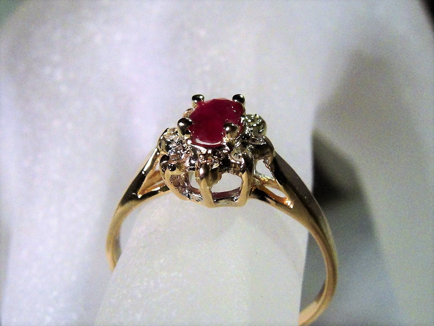 Vintage 10K Yellow Gold Ruby and Diamond Ring, Ruby & Diamond Ring