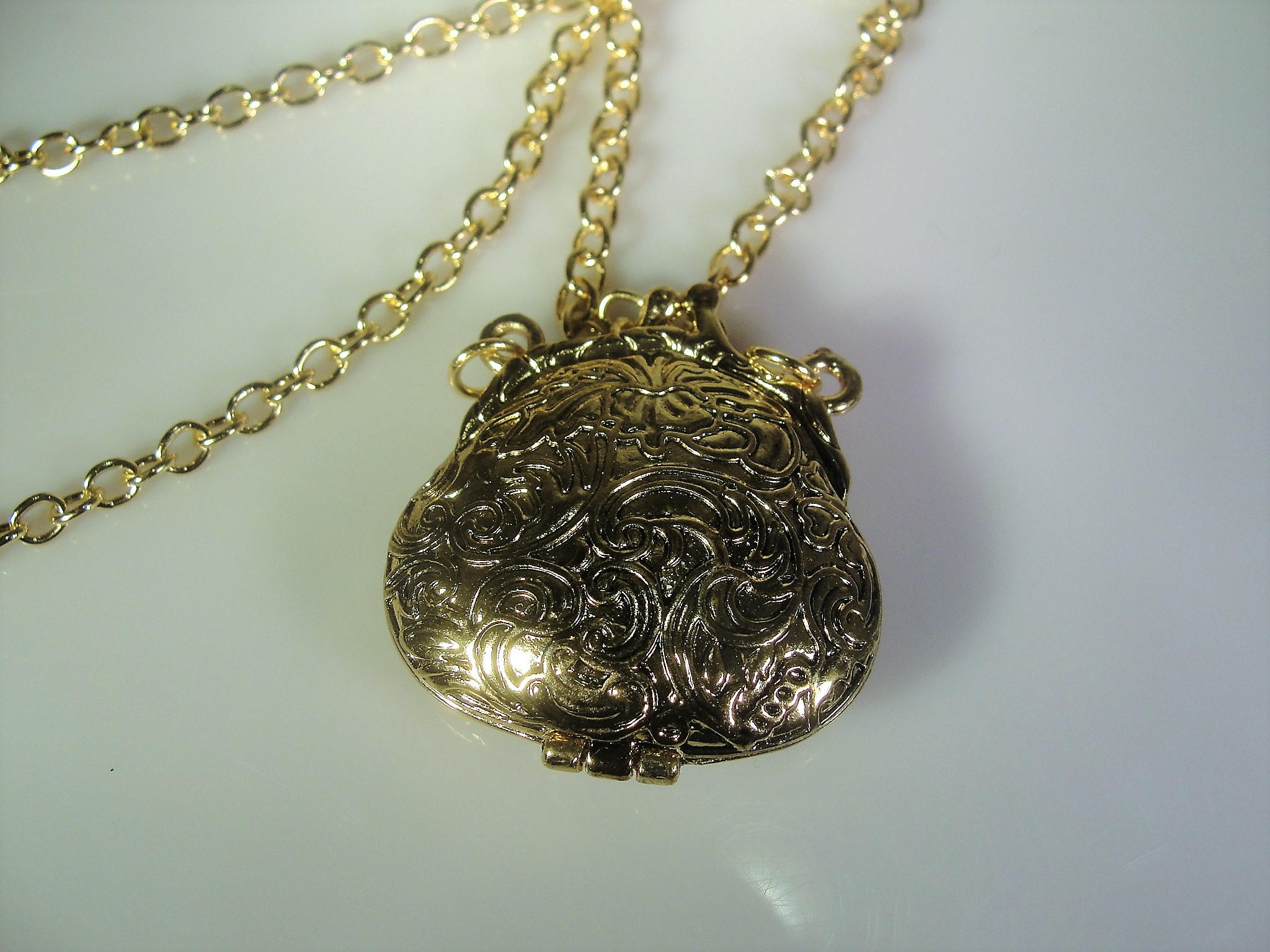 Victorian Revival Chased Purse Necklace, Purse Necklace, Chatelaine