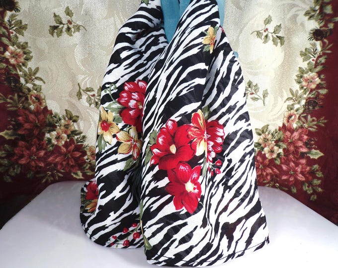 Vintage Scarf – Black and White Tiger Design Background with Floral Flowers - Scarf Accessory – 21" X 21" Square Scarf - Neck Scarf