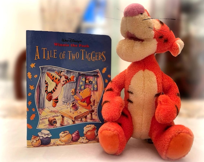 Winnie the Pooh – A Tale of Two Tiggers Board Book and Gund Tigger Stuffed Animal – Vintage Child Book Set - Walt Disney - Mothers Day Gift