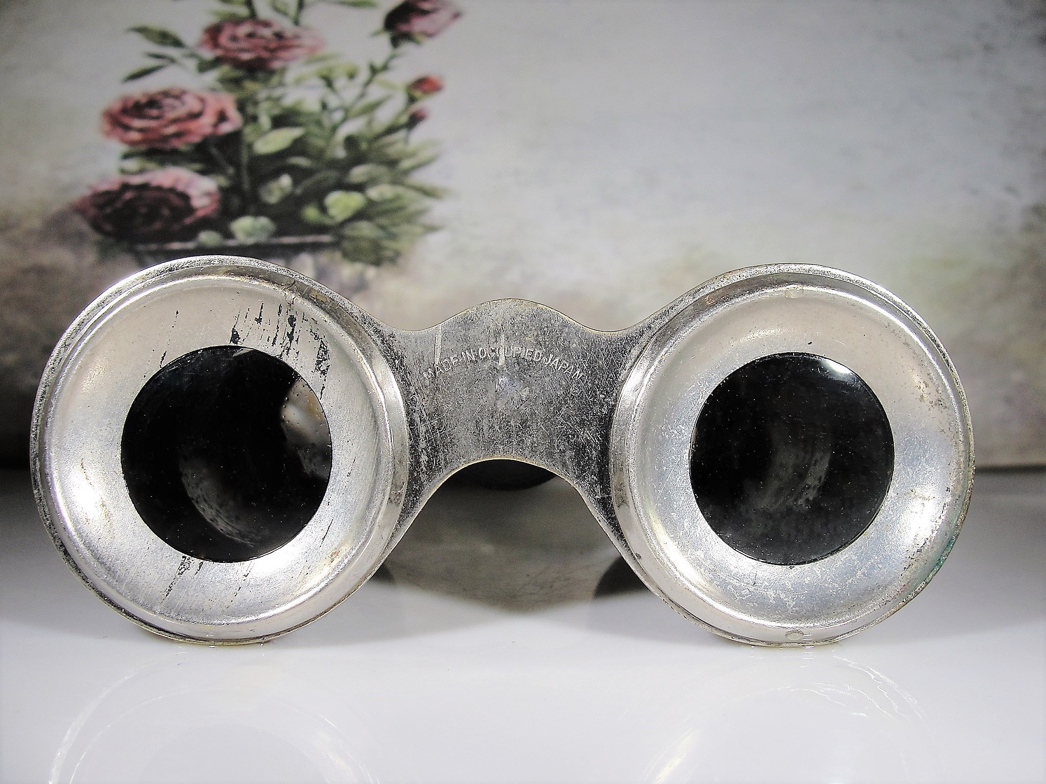 Opera Glasses, Vintage OCCUPIED JAPAN Repousse Floral Metal Work Design