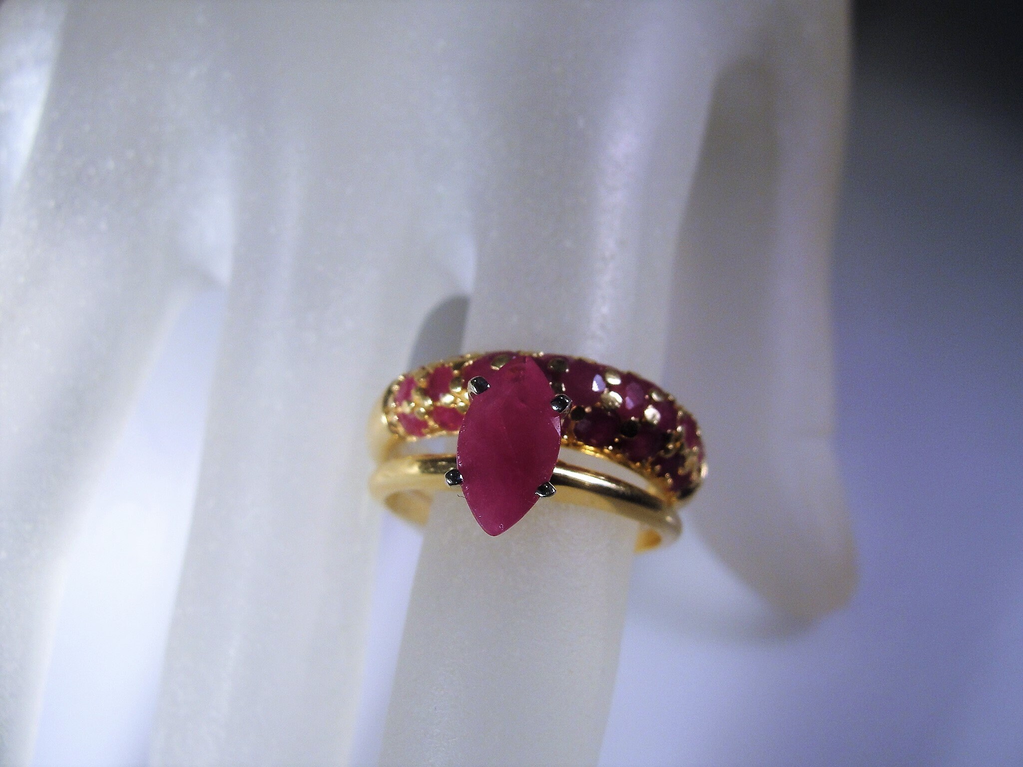 14K Ruby Bridal Ring Set, Ruby Ring Set, Marquise 1 Carat Solitaire