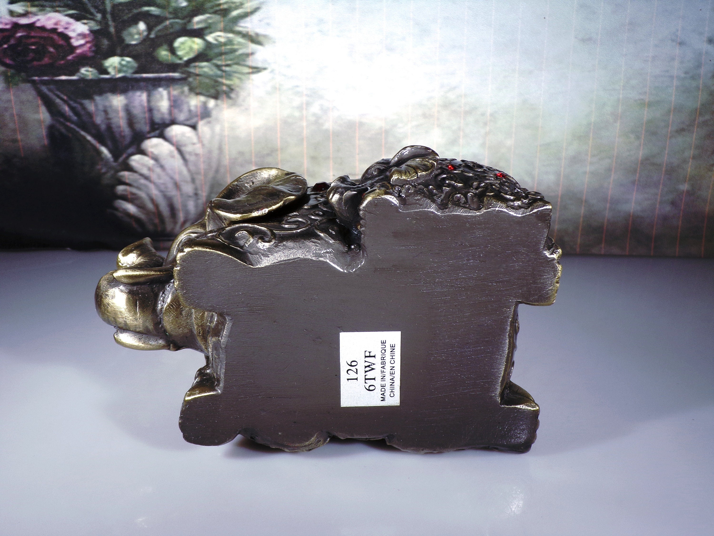 BOMBAY COMPANY Desk Set, 3 Brass Elephants, Red Rhinestone Accents