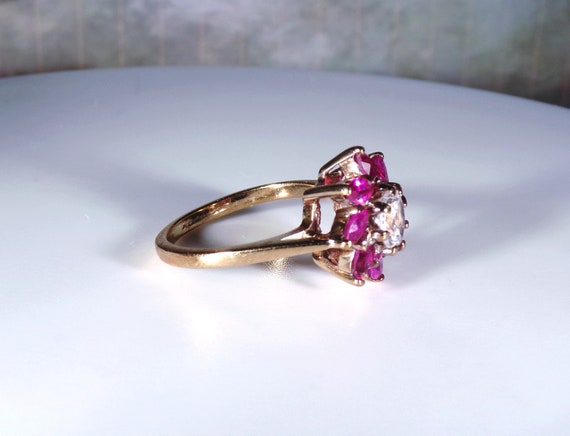 Vintage 10K Yellow Gold Ruby and White Topaz Flor… - image 4