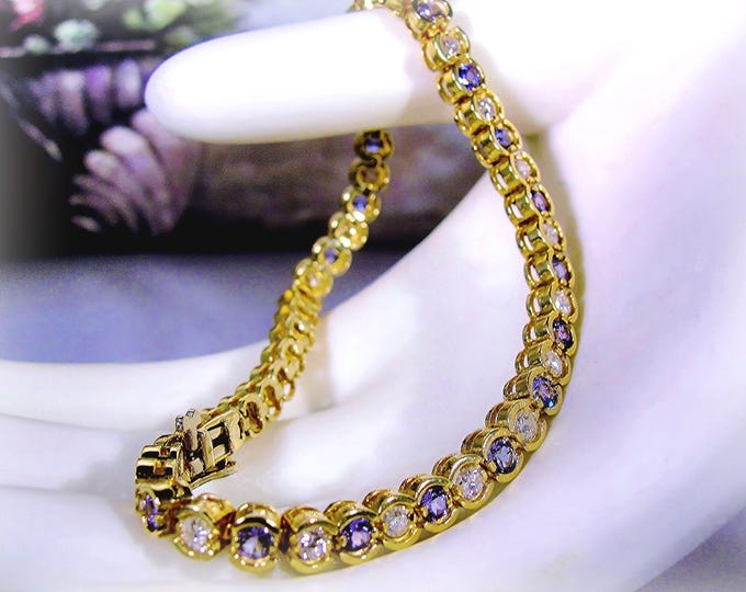 Vintage 14K Yellow Gold Tanzanite Diamond Tennis Bracelet