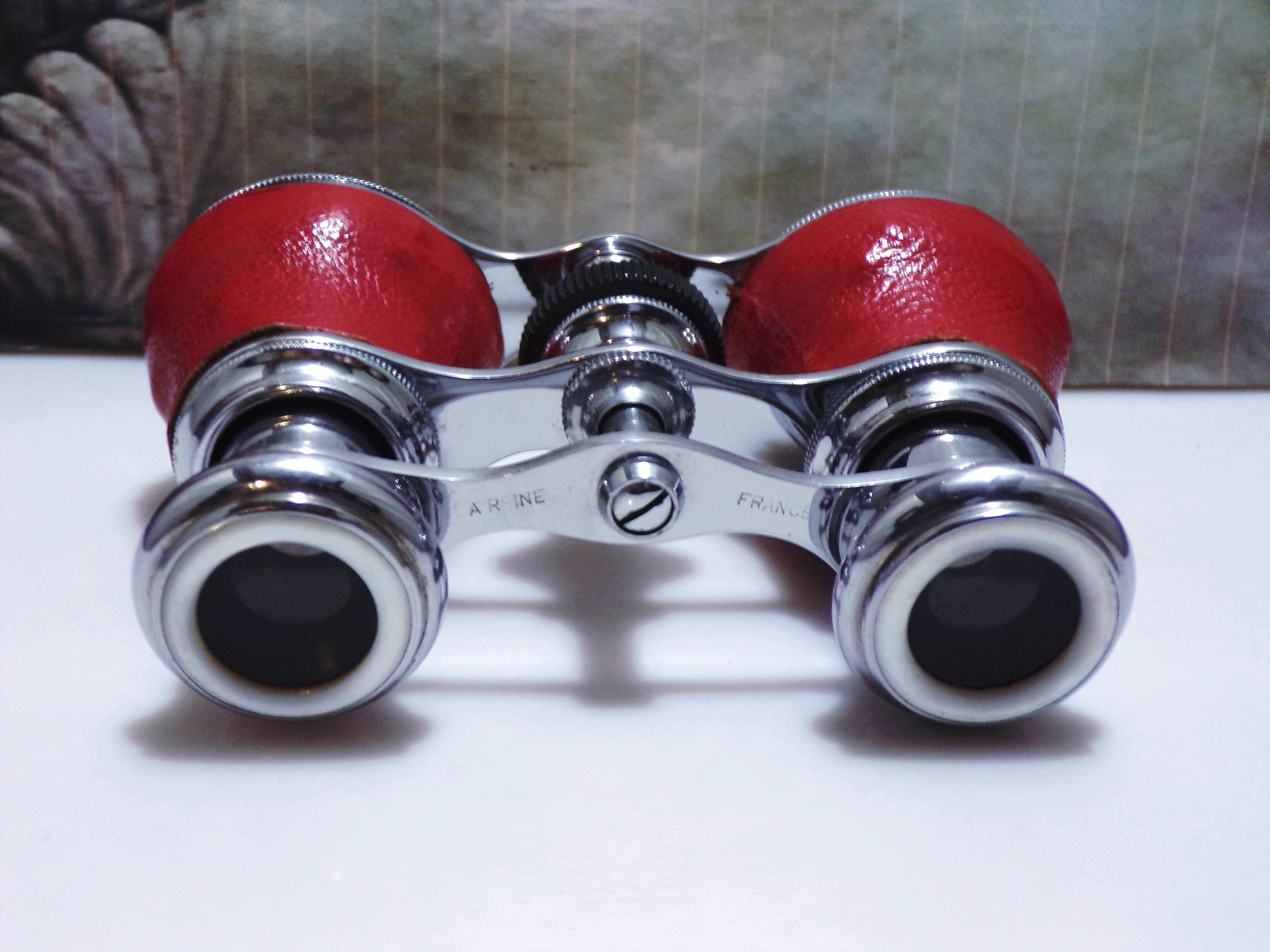 LA REINE French Opera Glasses, Red Leather Opera Glasses with a Red