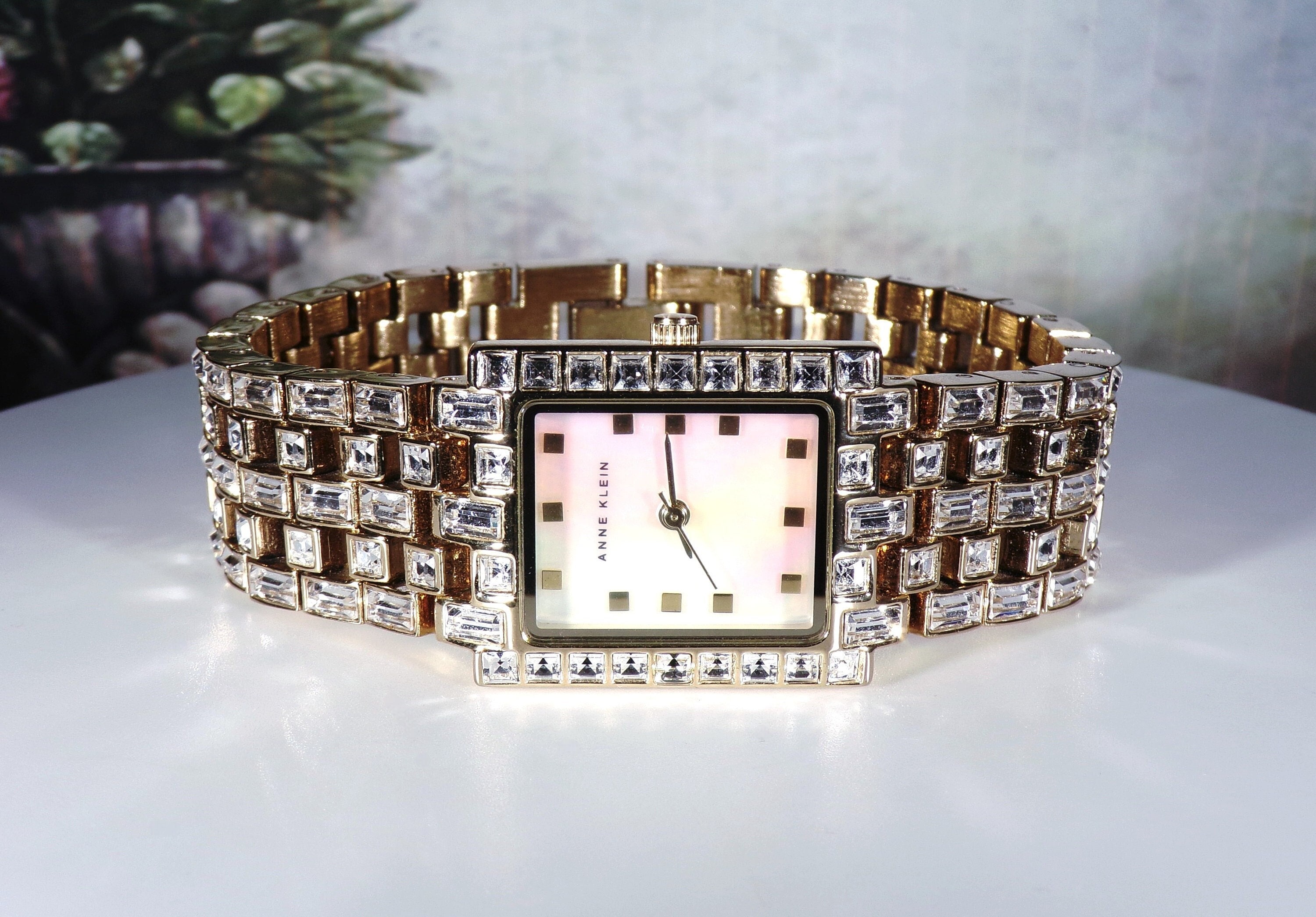 ANNE KLEIN Women s Wrist Watch Glitzy Baguette Square Crystals