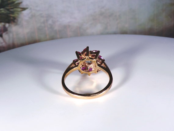 Vintage 10K Yellow Gold Ruby and White Topaz Flor… - image 5