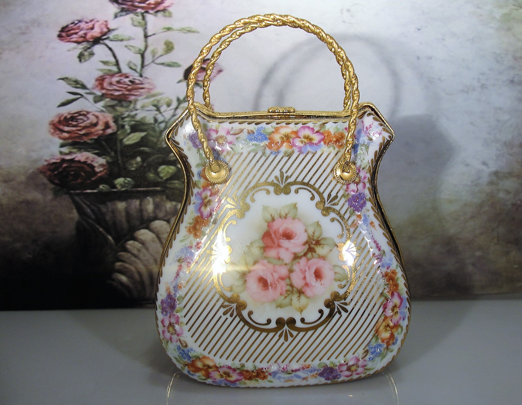 GANZ Porcelain Purse, Purse Trinket Box, Purse Pill Box, Porcelain