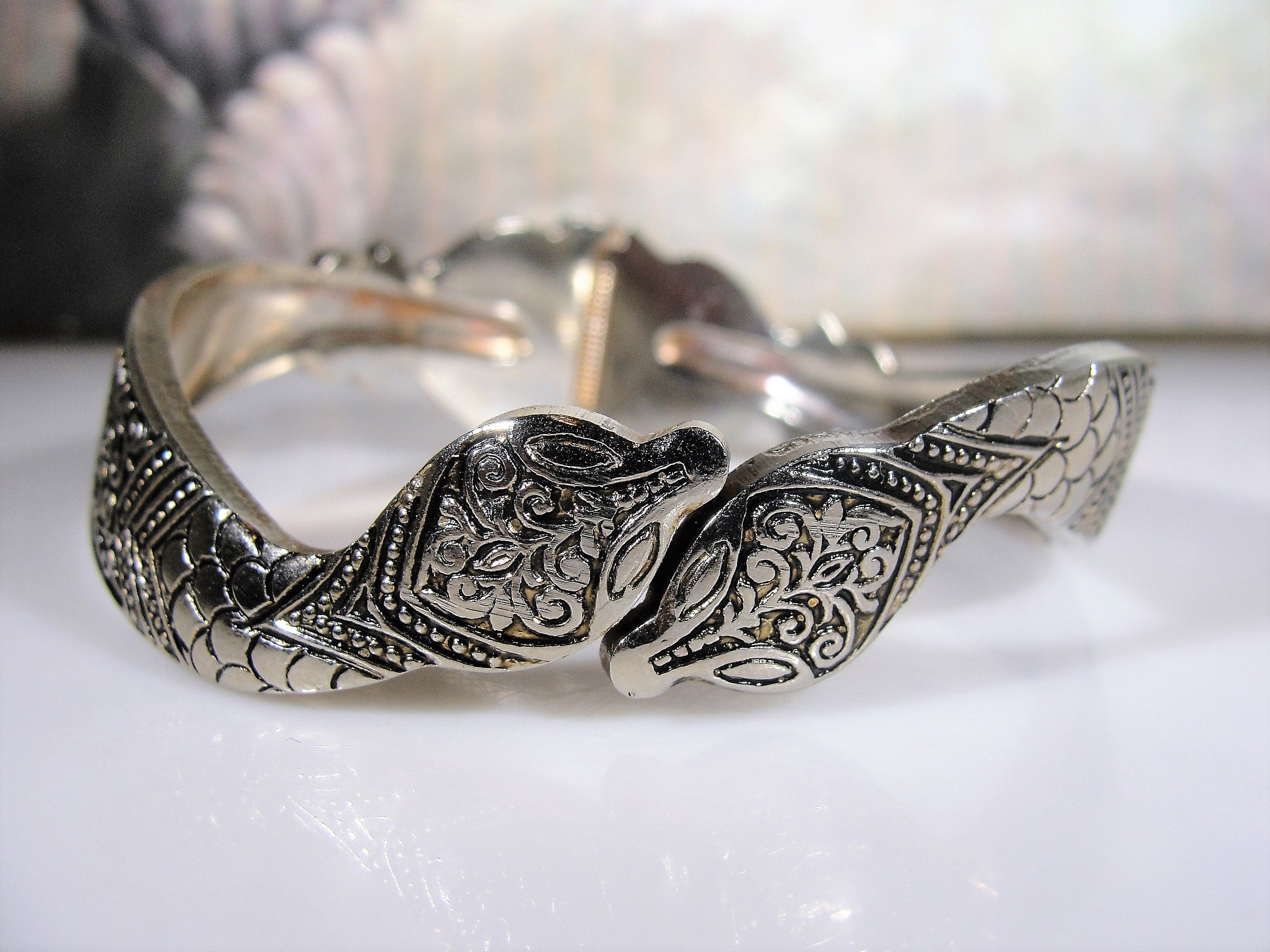 Vintage Silver Patterned Bangle Bracelet