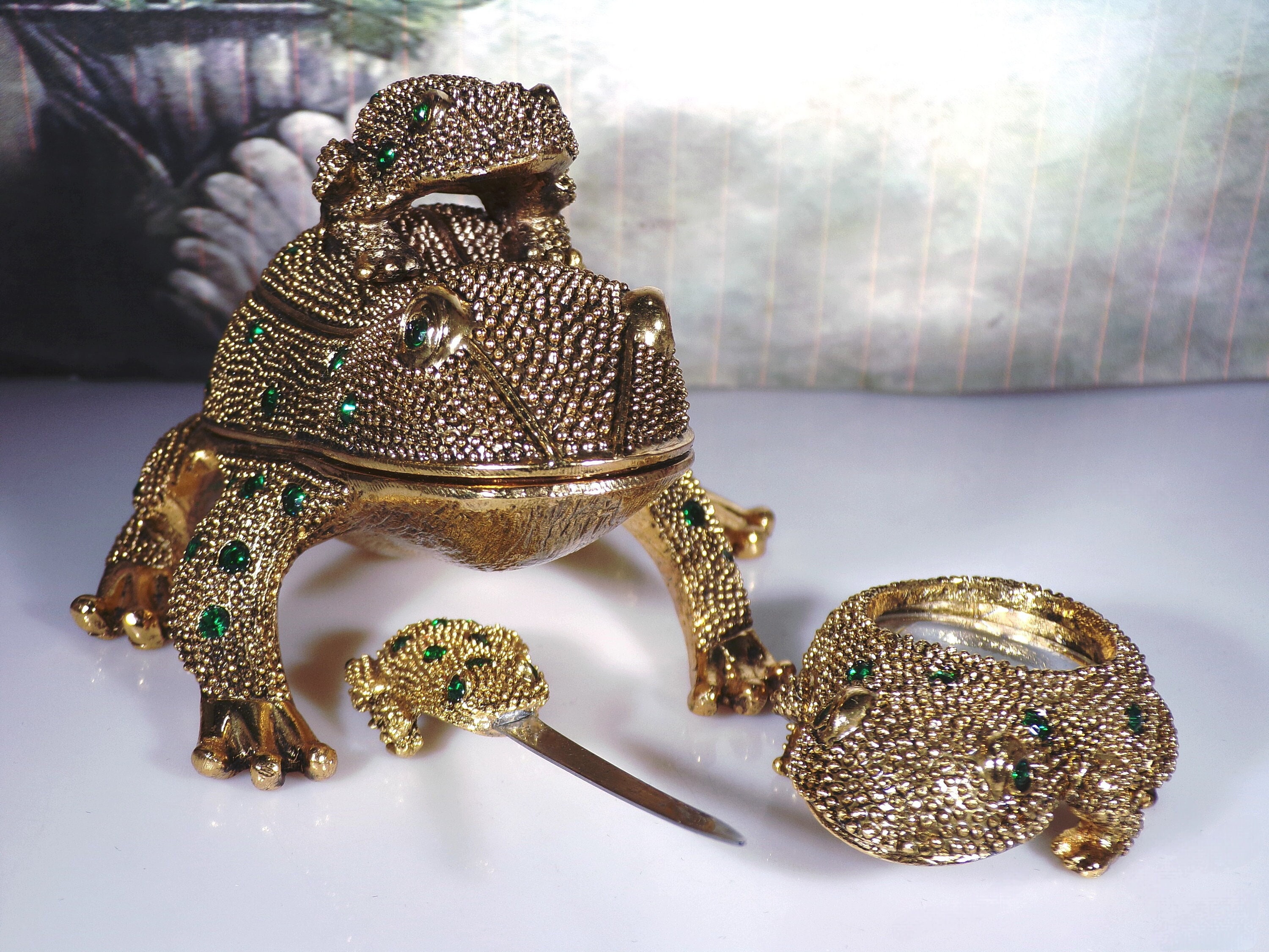 Frog Box Set BOMBAY COMPANY, Brass Frog Desk Set, Frog Desk Set, 3 Piece Desk Set ...