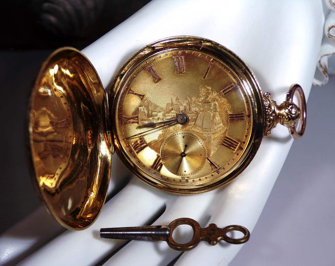 Pocket Watch – 18K Yellow Gold M.J. Tobias & Co Pocket Watch – Circa 1840s – Key Wind Pocket Watch – Hand Engraved Dial – Key Wind – Antique