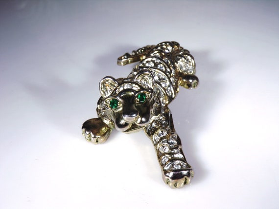 Gold Wash Rhinestone Encrusted Lion Cub Brooch, A… - image 2