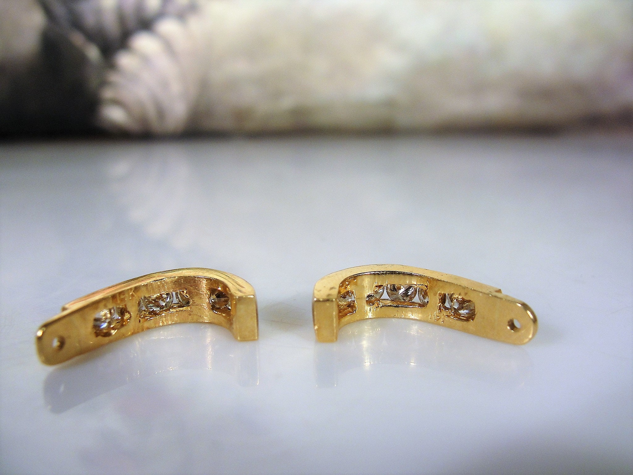 Earring Jacket 14K Yellow Gold Genuine Diamond Channel Set J Shaped