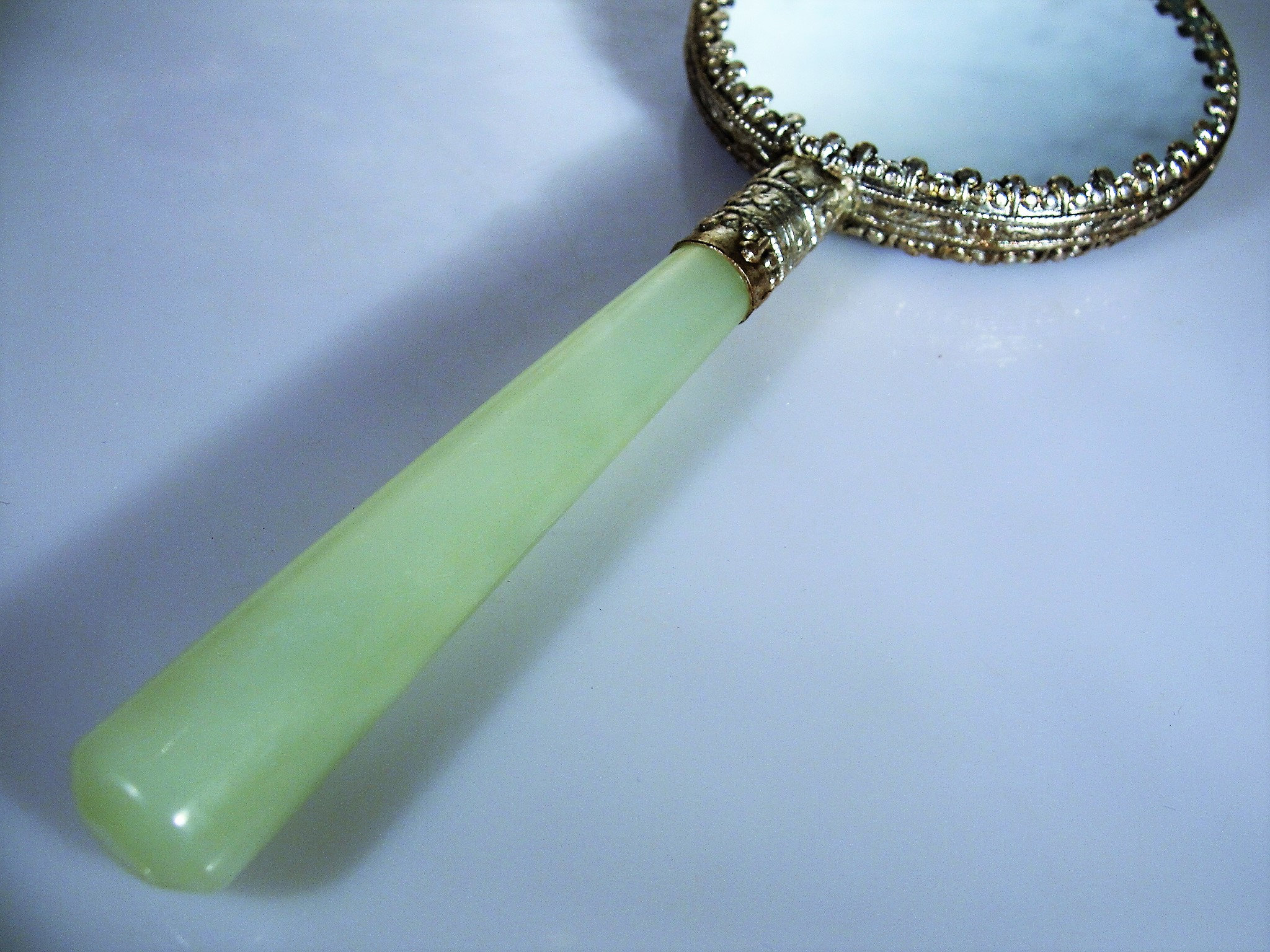 1950s Chinese Cloisonné Enamel Silver and Jade Small Hand Held Mirror