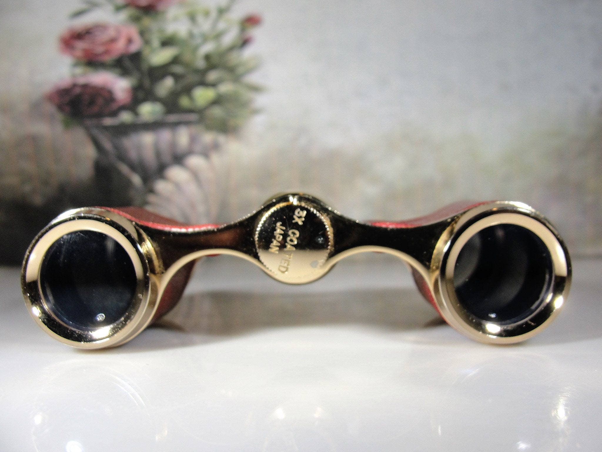 Opera Glasses, Elegant Burgundy Maroon Leatherette and Gold Opera Glasses, Achromatic Lenses 3X