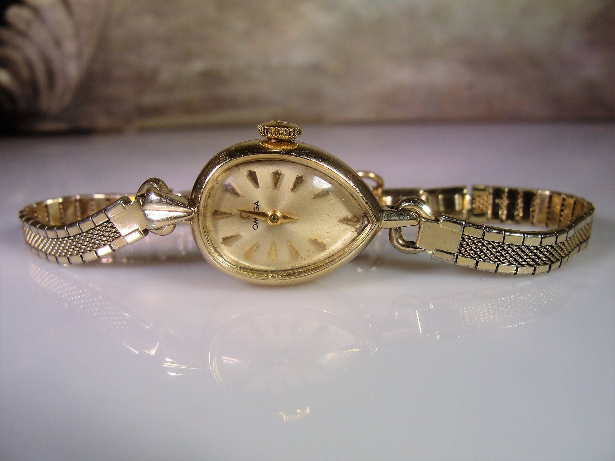 omega 14k gold watch womens