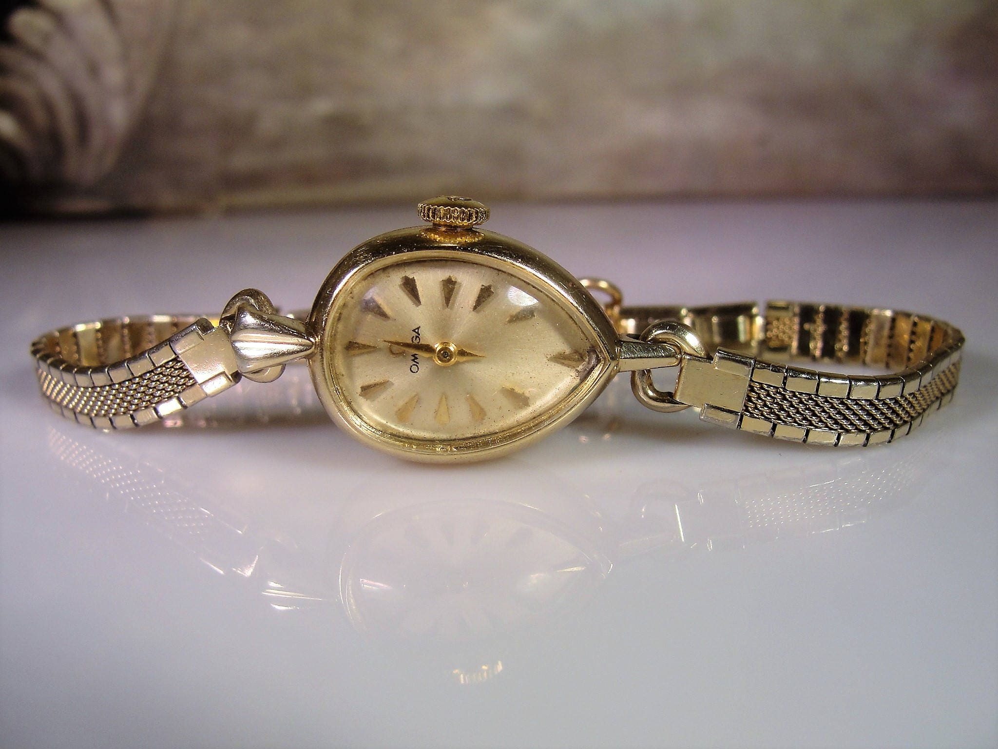 ladies omega watch 14k gold