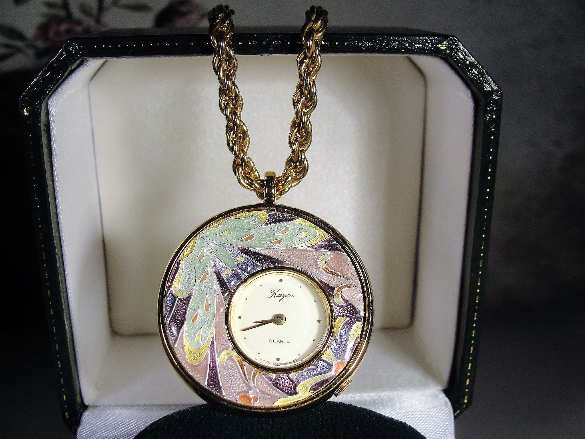 KAYOU JAPAN Pendant Watch, Cloisonné Enamel Pendant Watch, Quartz