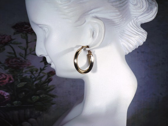 14K Yellow Gold Hoop Earrings - Concave Hoop Earr… - image 8