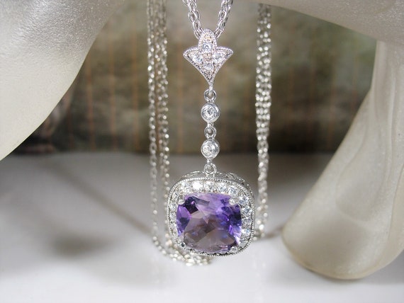 Amethyst Necklace, Sterling Silver Art Deco Purpl… - image 8