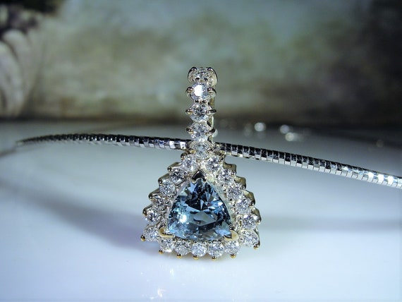 Aquamarine Necklace, 14K White Gold Aquamarine & D