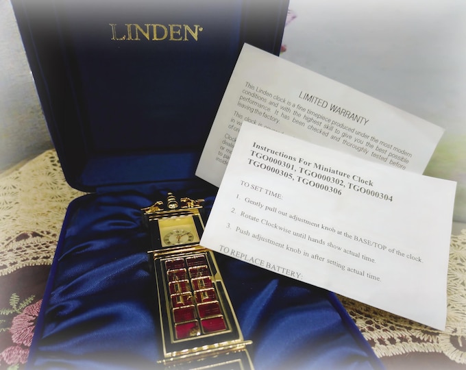Miniature Clock – Linden West German Brass Grandfather Clock – Quartz Battery – Vintage Desk Accessory (NOS)