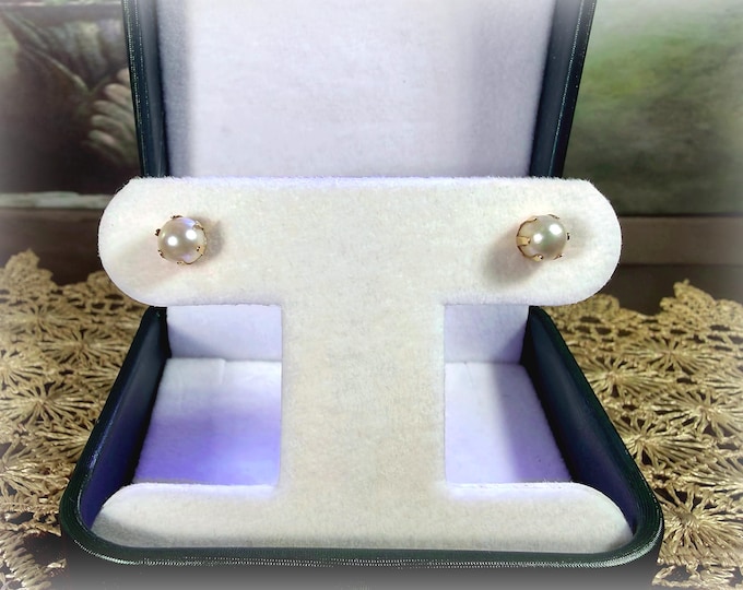 Pearl Accessory - 14K Yellow Gold Pronged Akoya Pearl Stud Earrings - Stud Earrings - Vintage Earrings