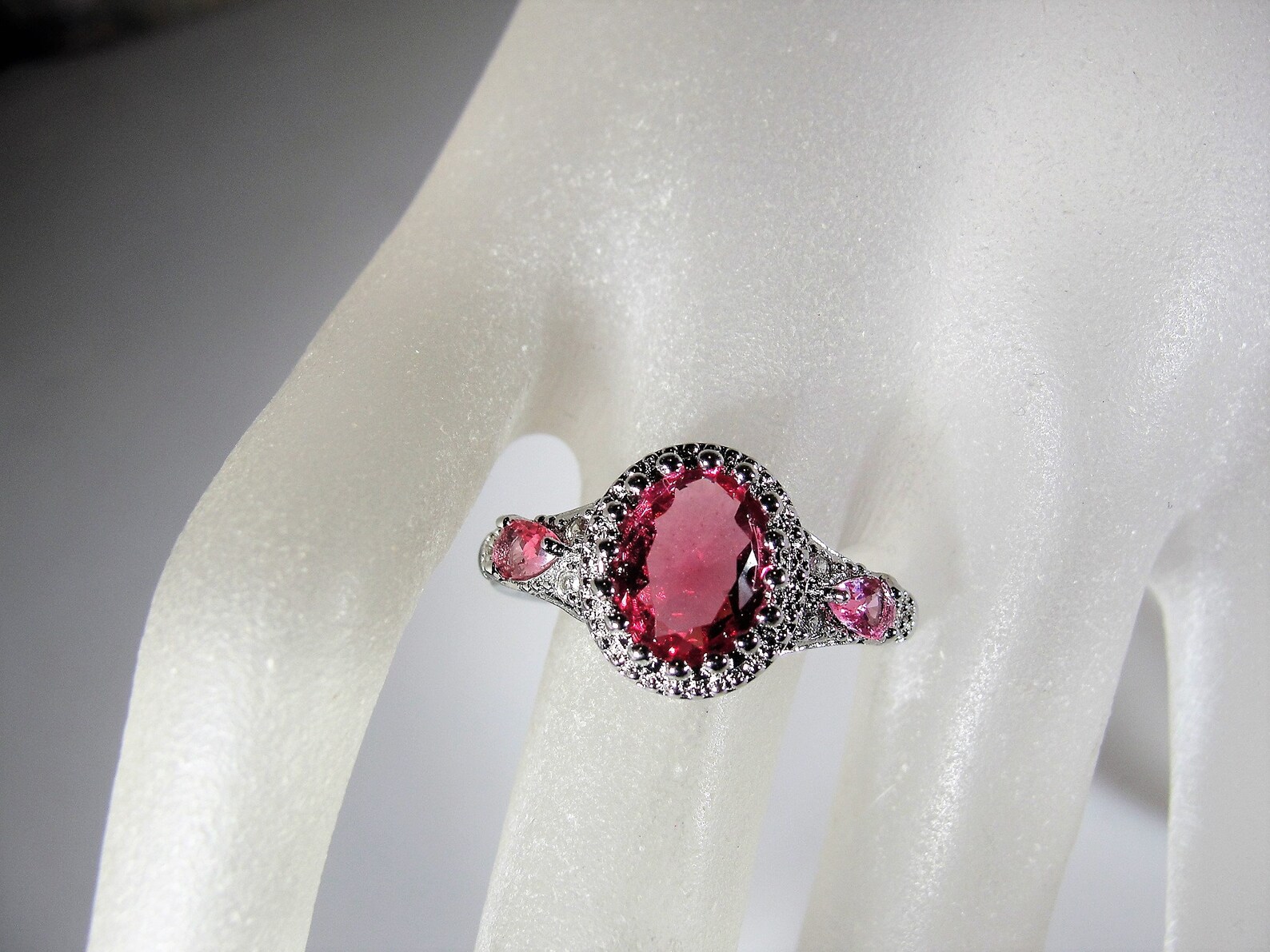 Sterling Pink Glass Ring Pink Glass Ring with a Crown Etsy