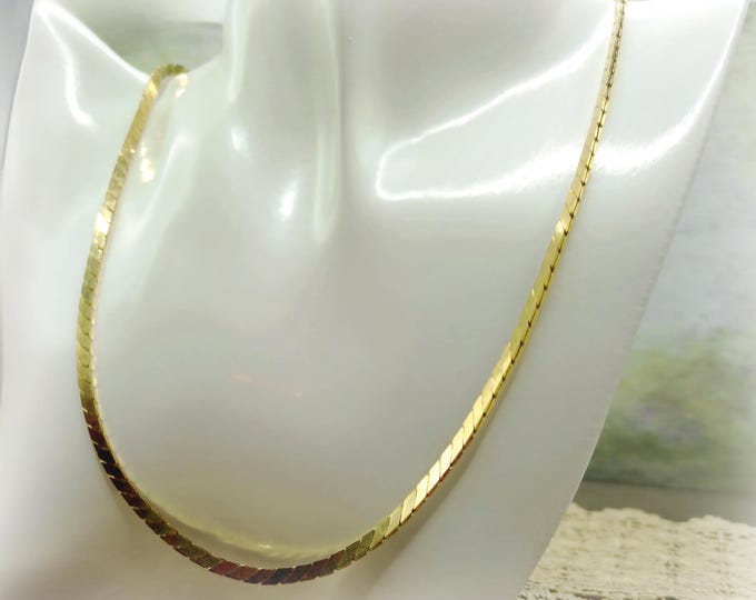 Flat Gold Plated Herringbone Chain – 24 Inches in Length – 3MM Wide – Vintage Chain