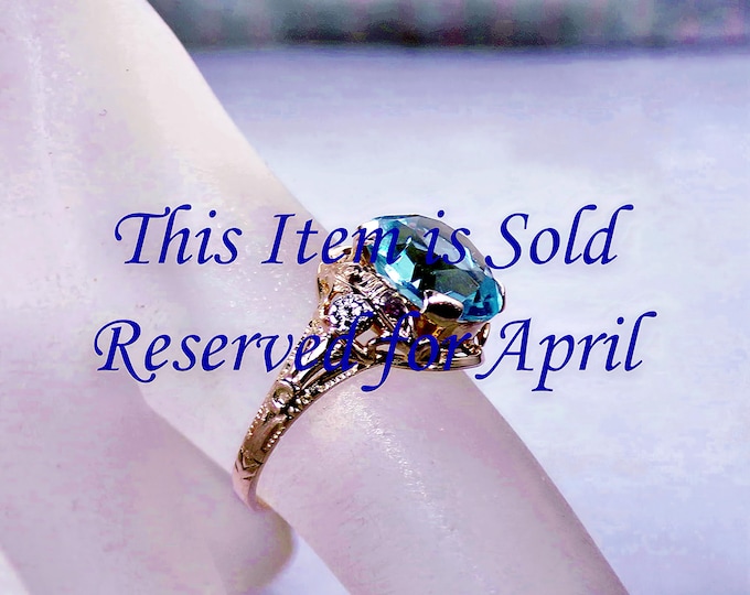 Reserved for April - 3rd Final Payment - Victorian 10K Yellow Gold Swiss Blue Glass Ring - Detailed Filigree