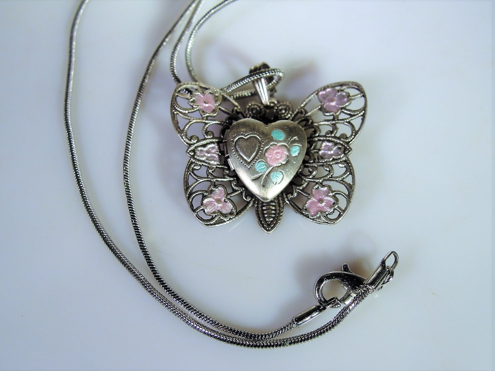 Antique Edwardian Sterling Silver Filigree Butterfly Heart Locket, Hand ...