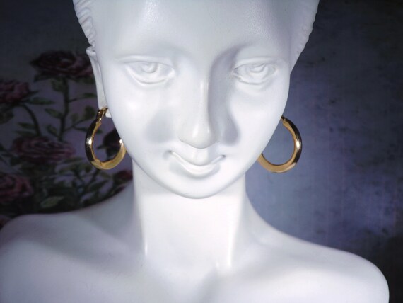 14K Yellow Gold Hoop Earrings - Concave Hoop Earr… - image 9