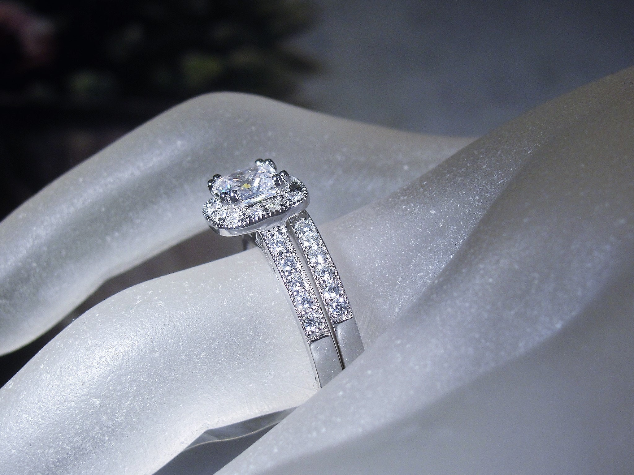 Sterling Silver Bridal Rings, CZ Ring Set, Engagement Ring, Wedding ...