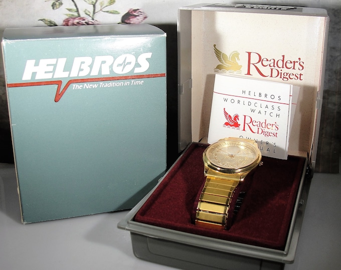 HELBROS Wristwatch, Reader’s Digest Pegasus Quartz Wristwatch, Unisex Wristwatch, Gold Tone Wristwatch, Vintage Wristwatch