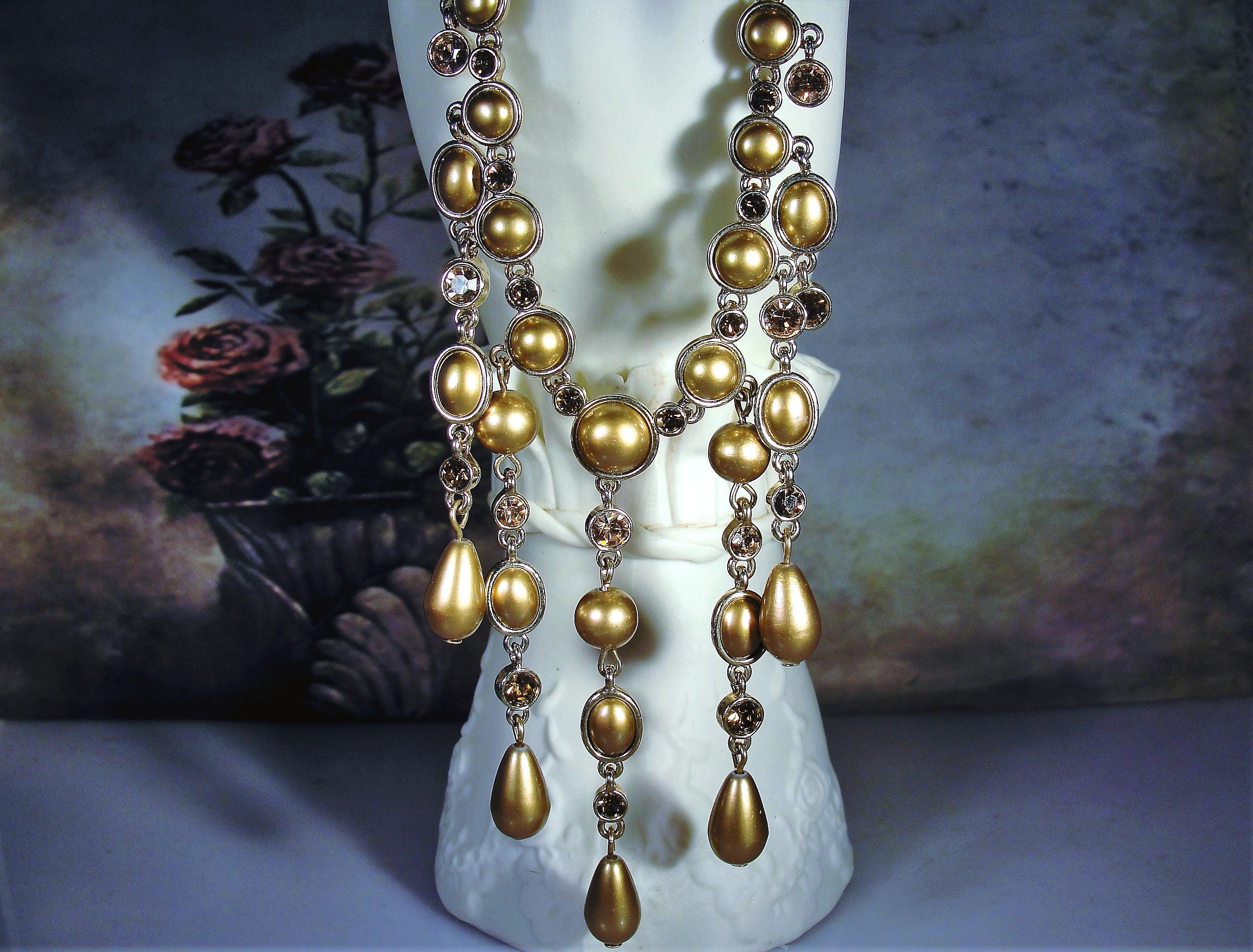 Chanel Long Gold-Tone Faux Pearl Logo Necklace - Ann's Fabulous