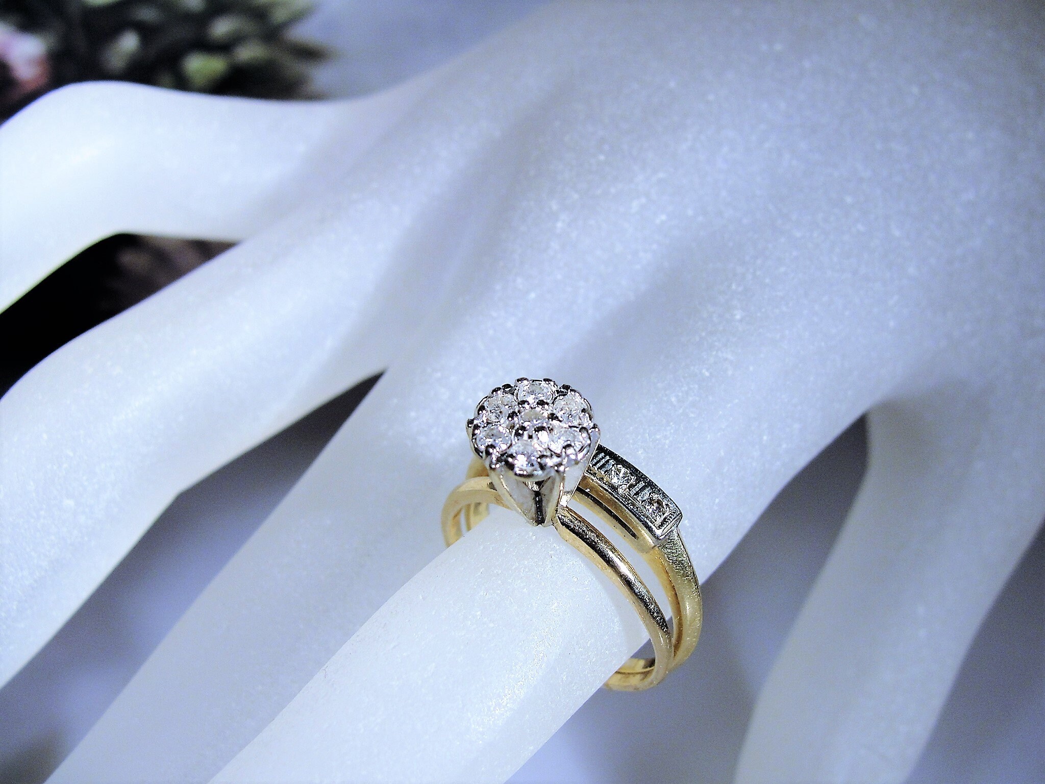 Reserved for Janine: 10K Diamond Bridal Ring Set, Cathedral Flower ...