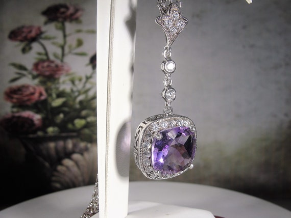 Amethyst Necklace, Sterling Silver Art Deco Purpl… - image 9