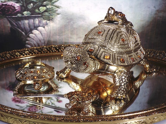 ラリマー 亀 さん 9匹 × ガラスのトレイ セット インテリア 置物 Bombay Company Brass Turtle Desk Set: Paperweight, Letter Opener