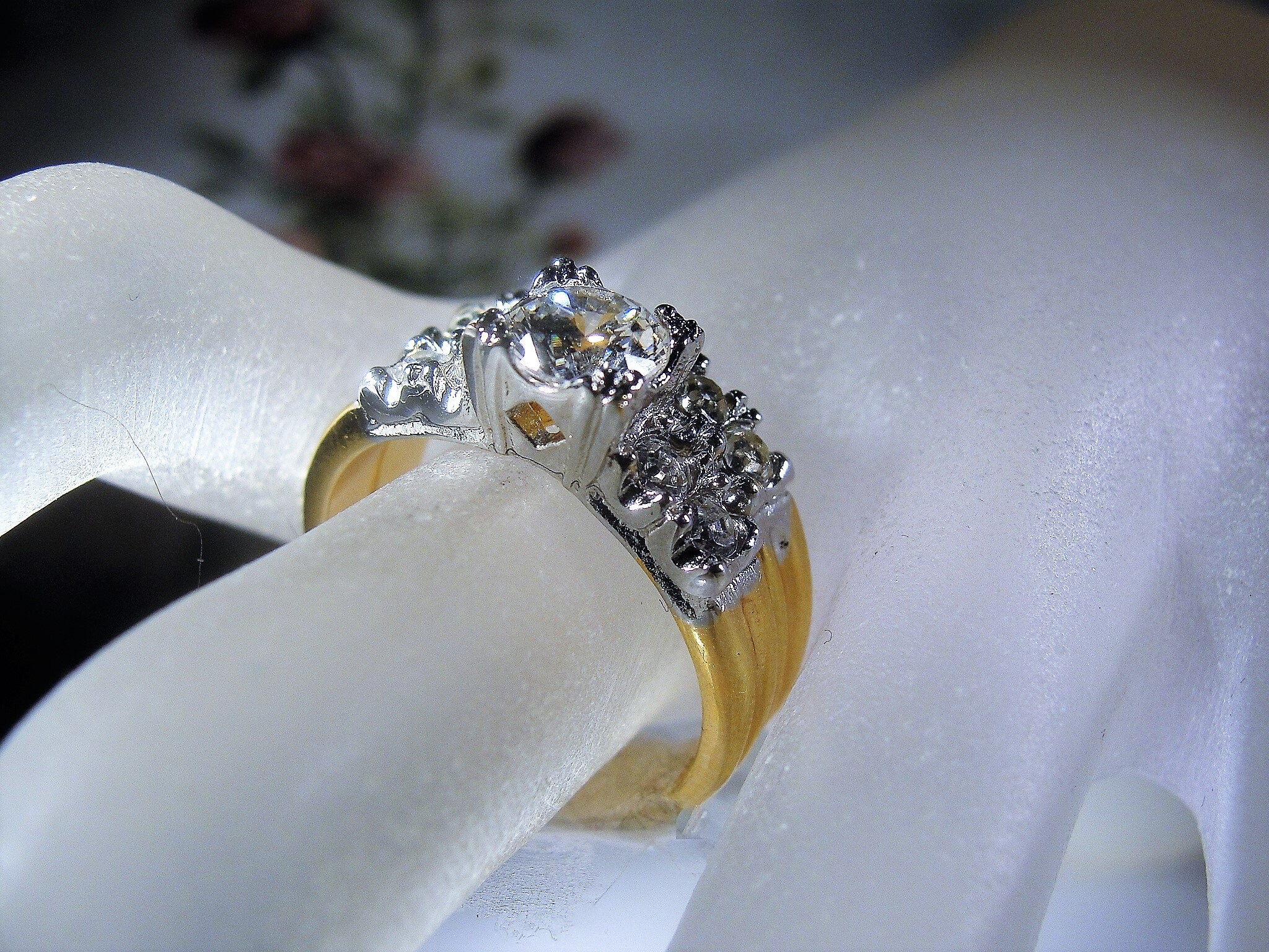 18K Gold Filled Bridal Ring Set, Engagement Ring, Wedding Band, Travel
